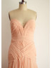 Peach Sweetheart Chiffon Slit Long Prom Dress